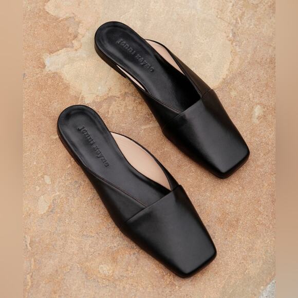 Jenni Kayne Mia Black Square Toe Leather Mules NWOB - Picture 2 of 11
